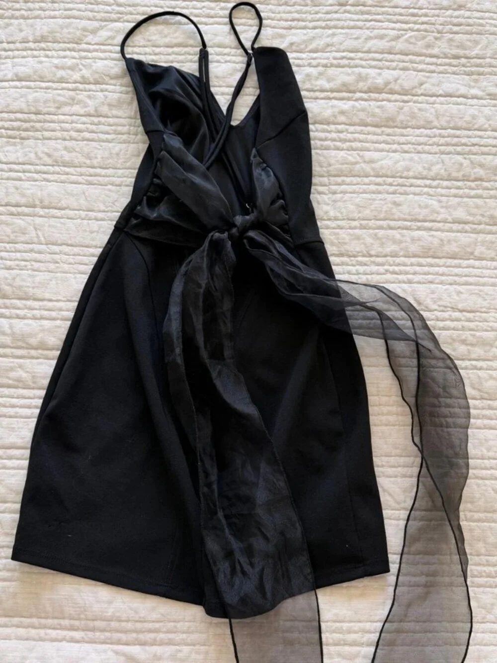 Black Mini Dress With Bow - Picture 2 of 3